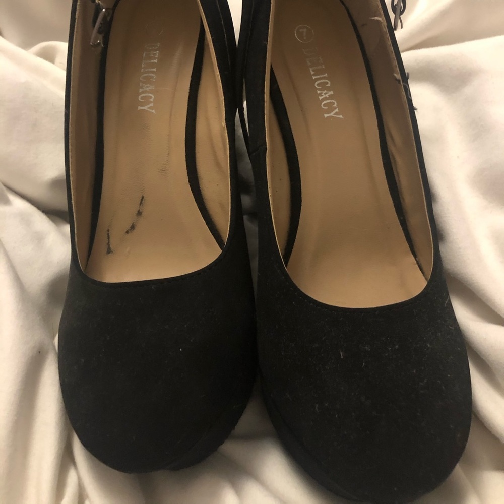 Black suade wedge heels